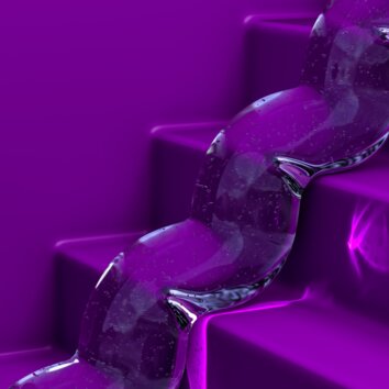 Abstract visualisation of adhesive running over steps; purple background